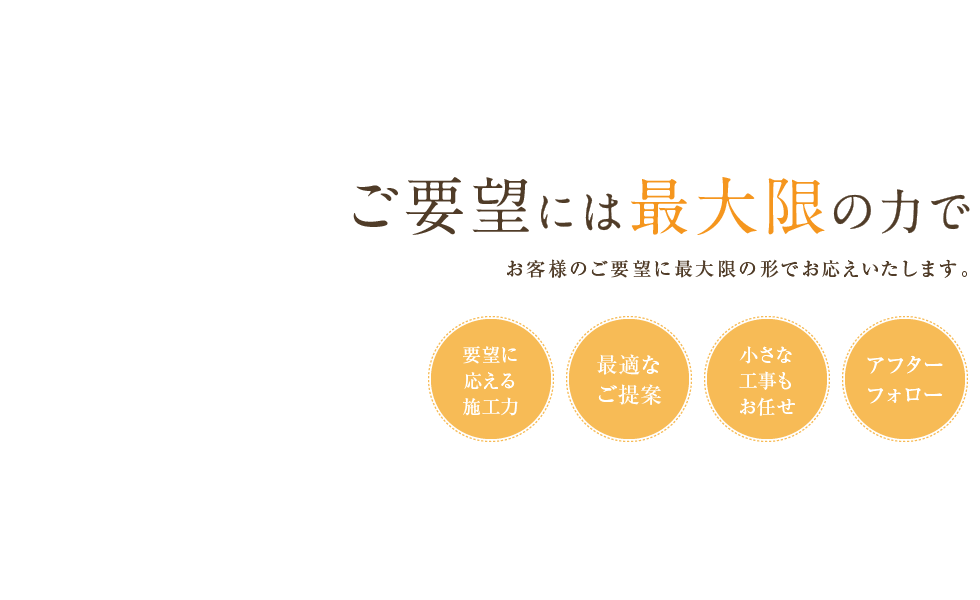 ご要望には最大限の力でお客様のご要望に最大限の形でお応えいたします。